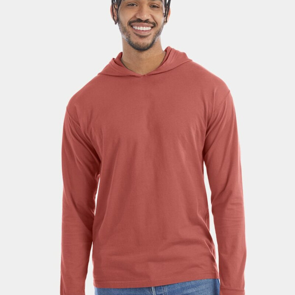 Unisex Garment-Dyed Jersey Hooded Long Sleeve T-Shirt Thumbnail